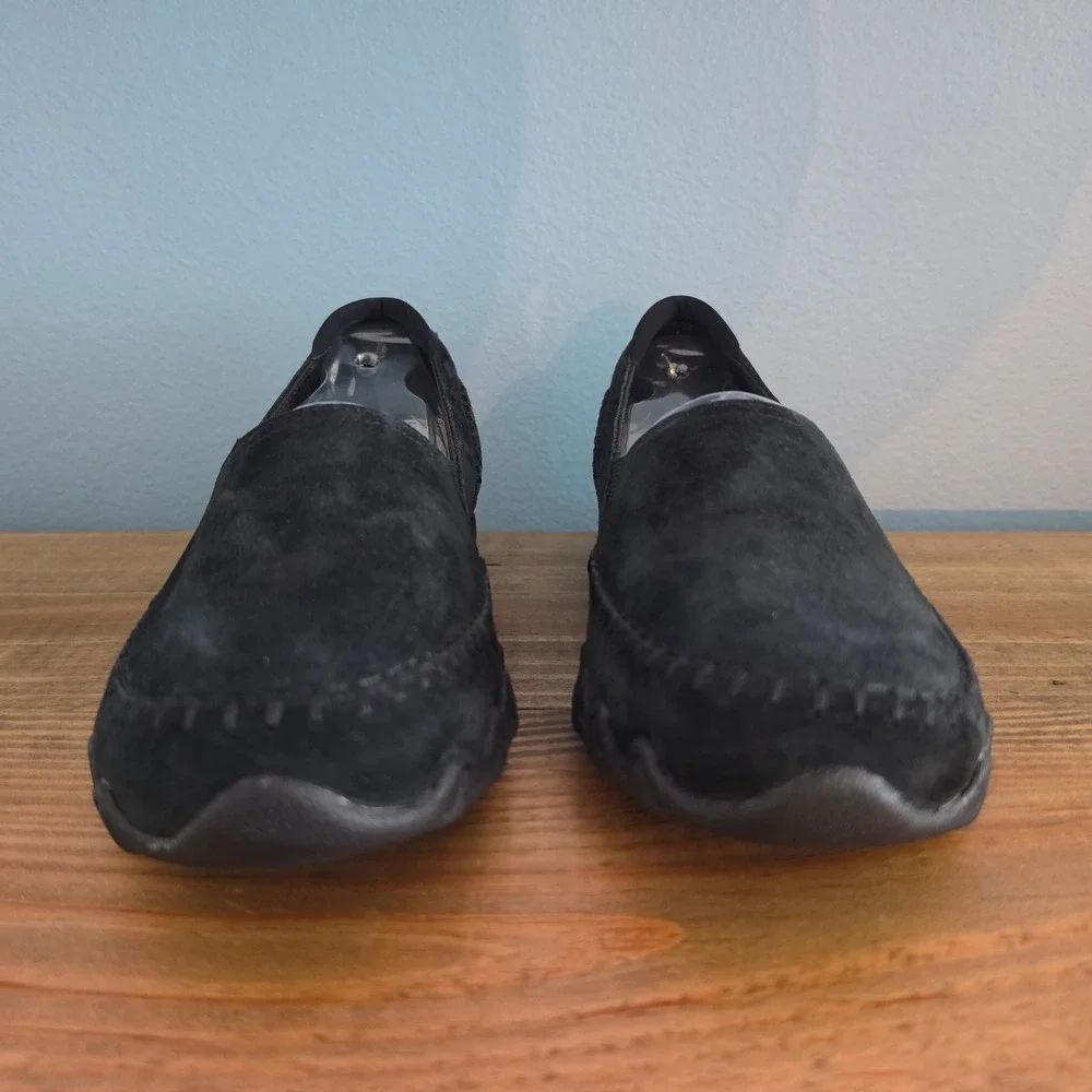 Skechers Womens Bikers Alumni Loafers Black Suede Relaxed Fit Size 8